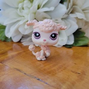 Littlest Pet Shop LPS #390 Pink Poodle Dog Purple Eyes Blue Magnet Hasbro